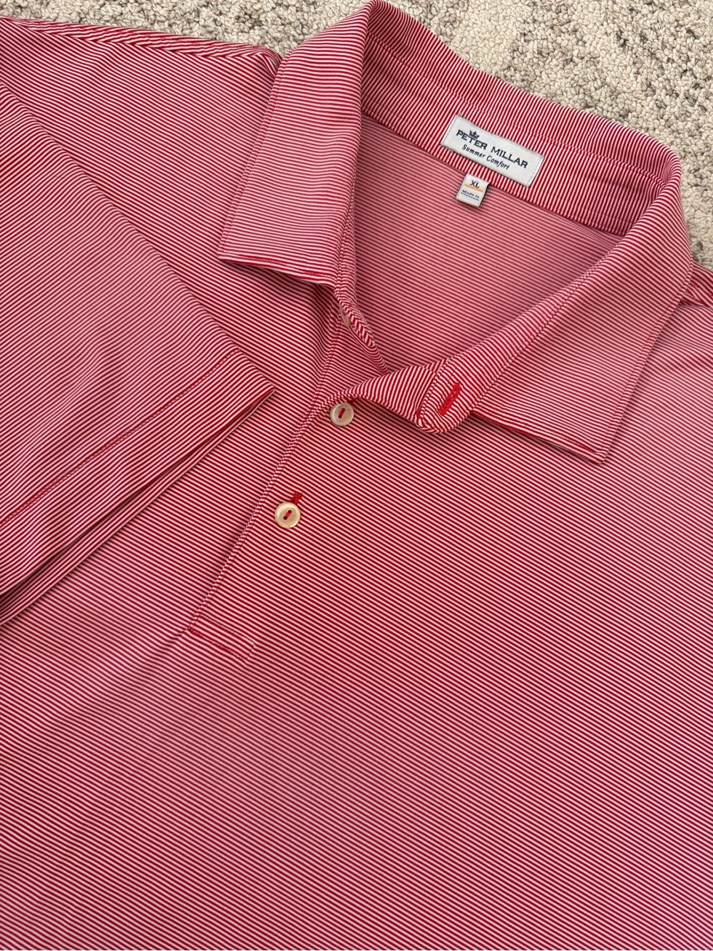 Peter Millar Summer Comfort Red White Striped Polo Sz XL